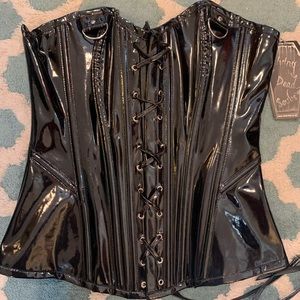 NWT Living Dead Souls Black Vinyl Corset Trainer M